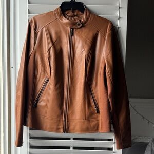 KENNETH COLE Faux Leather Brown Jacket NWOT
